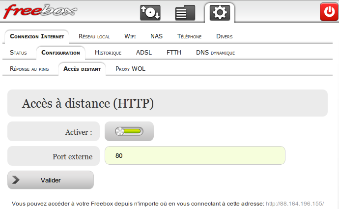 interface a distance freebox